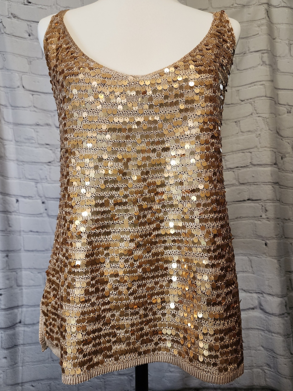 Boston Proper Gold Sequin Scoop Neck Tank